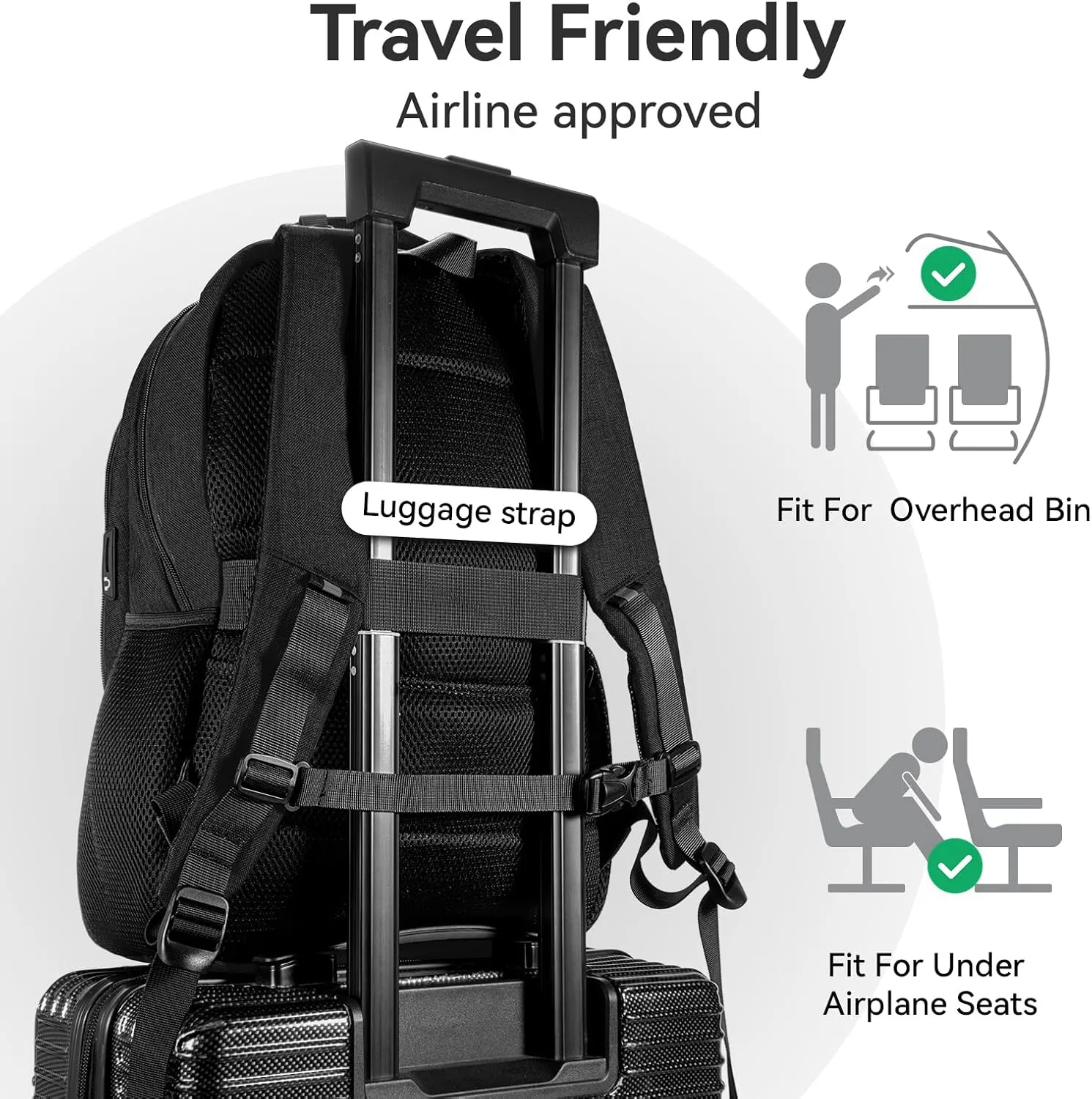 15.6 Inch Laptop Backpack with Laptop Compartment - Anti-Theft Travel Computer Bag with USB Charging Port - Business, Work, and College Carry-On Backpack for Women & Men, 21L, Black