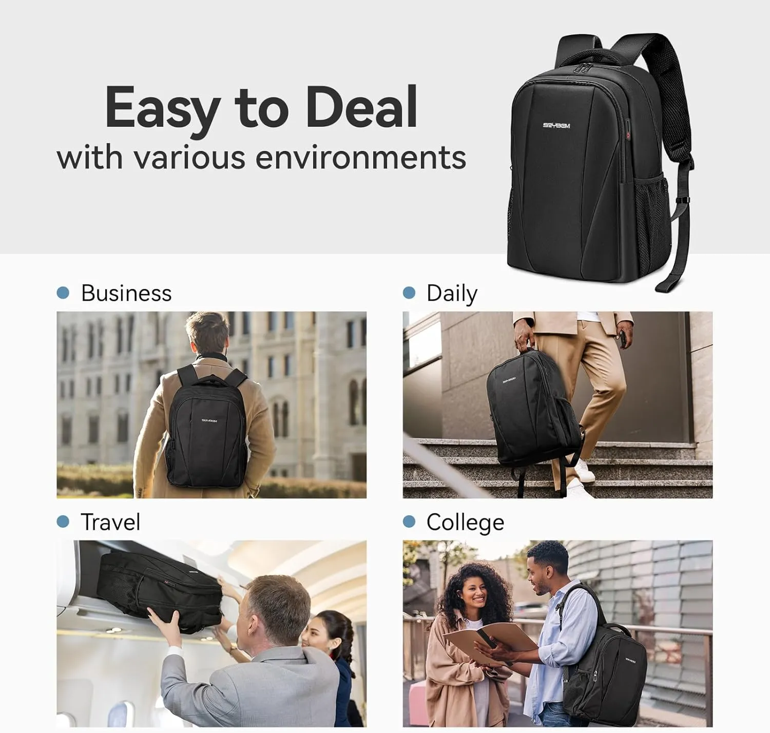 15.6 Inch Laptop Backpack with Laptop Compartment - Anti-Theft Travel Computer Bag with USB Charging Port - Business, Work, and College Carry-On Backpack for Women & Men, 21L, Black