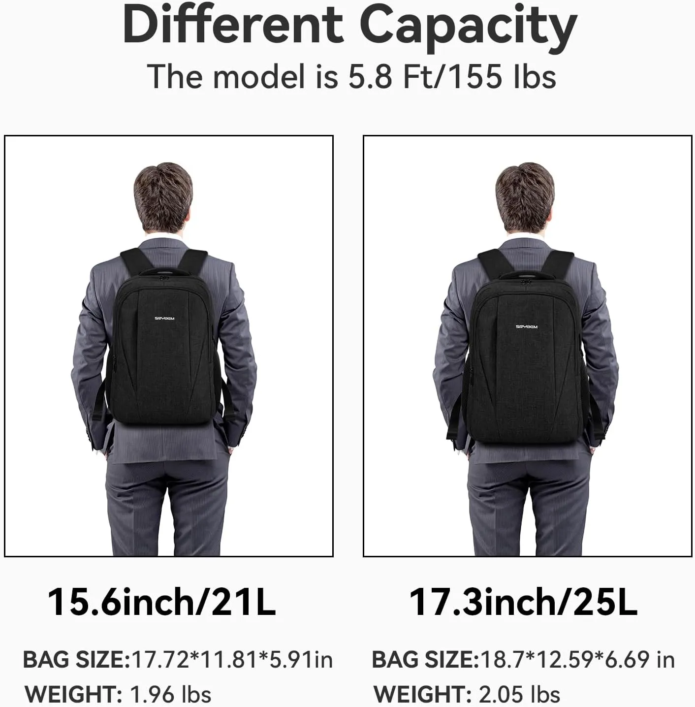 15.6 Inch Laptop Backpack with Laptop Compartment - Anti-Theft Travel Computer Bag with USB Charging Port - Business, Work, and College Carry-On Backpack for Women & Men, 21L, Black