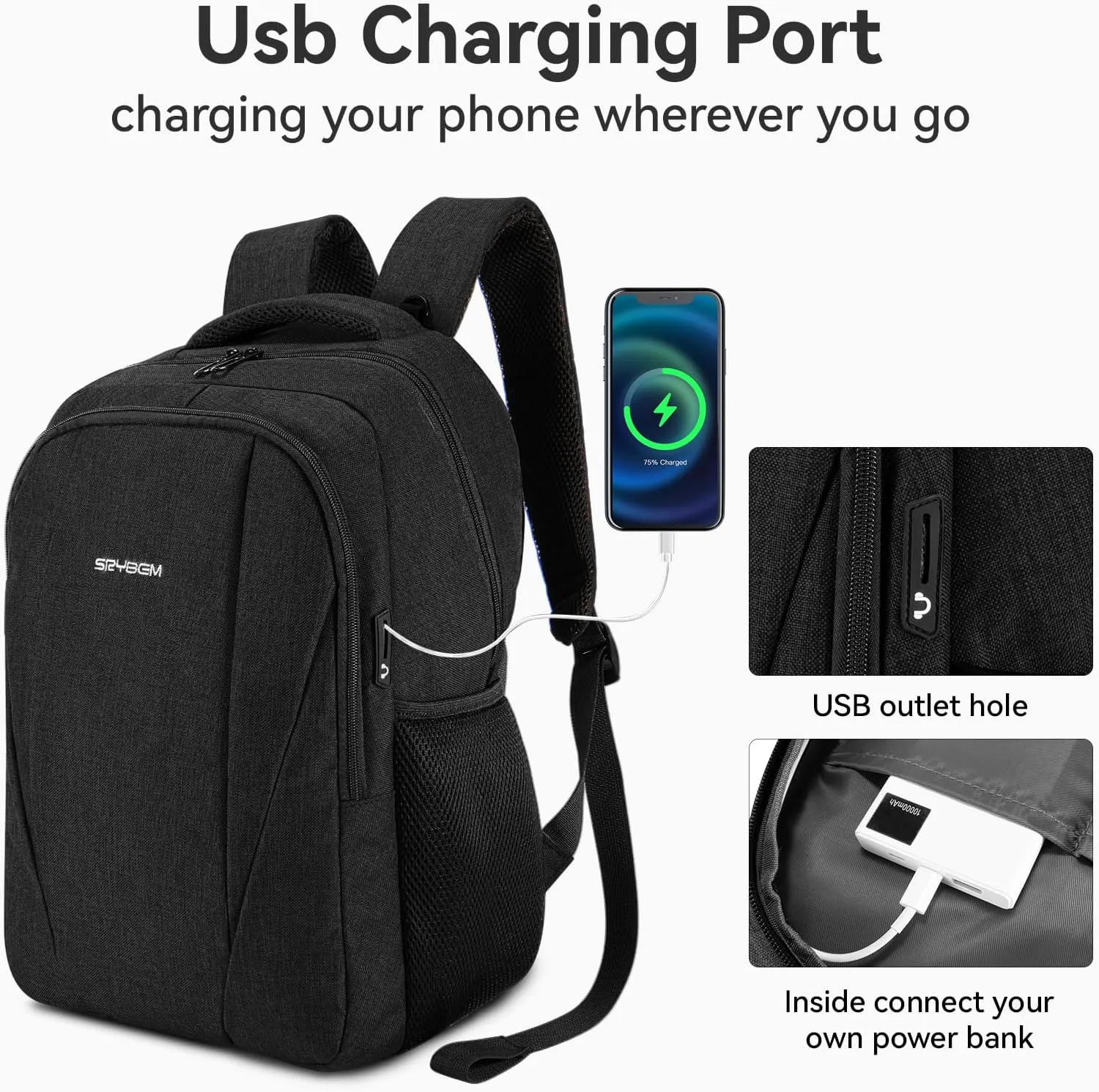 15.6 Inch Laptop Backpack with Laptop Compartment - Anti-Theft Travel Computer Bag with USB Charging Port - Business, Work, and College Carry-On Backpack for Women & Men, 21L, Black