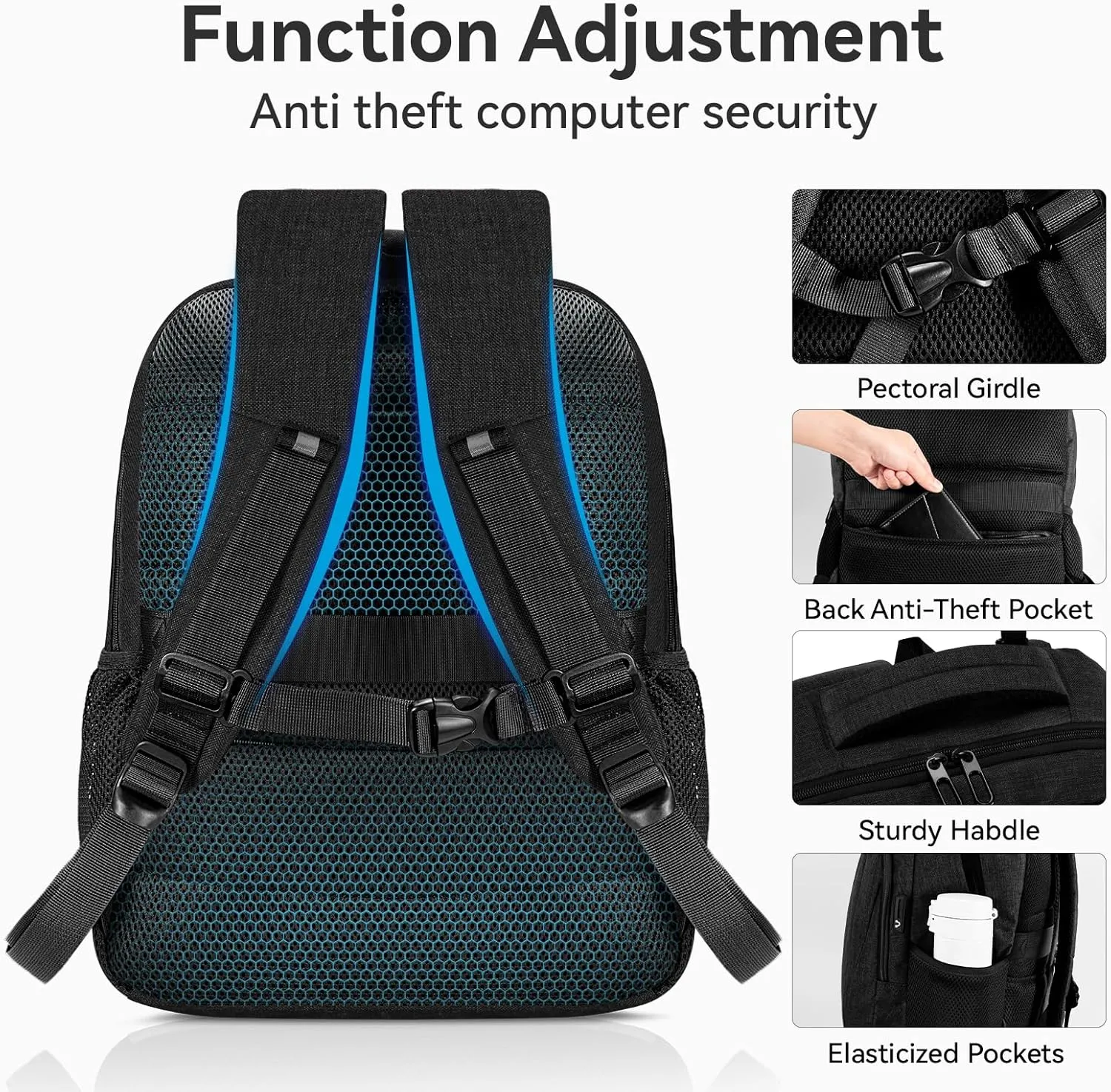 15.6 Inch Laptop Backpack with Laptop Compartment - Anti-Theft Travel Computer Bag with USB Charging Port - Business, Work, and College Carry-On Backpack for Women & Men, 21L, Black