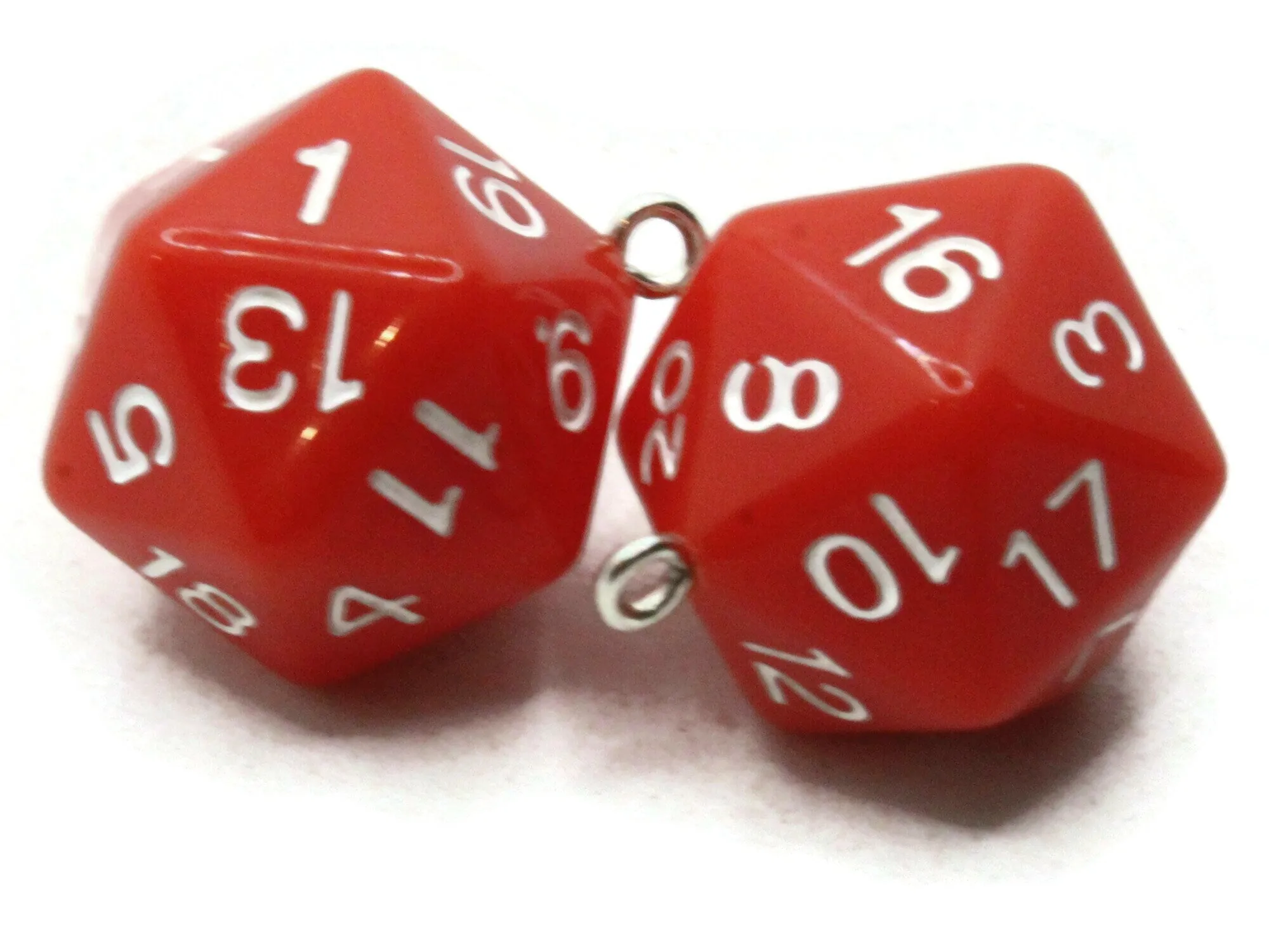 2 20mm Red Resin D20 20 Sided Dice Charms