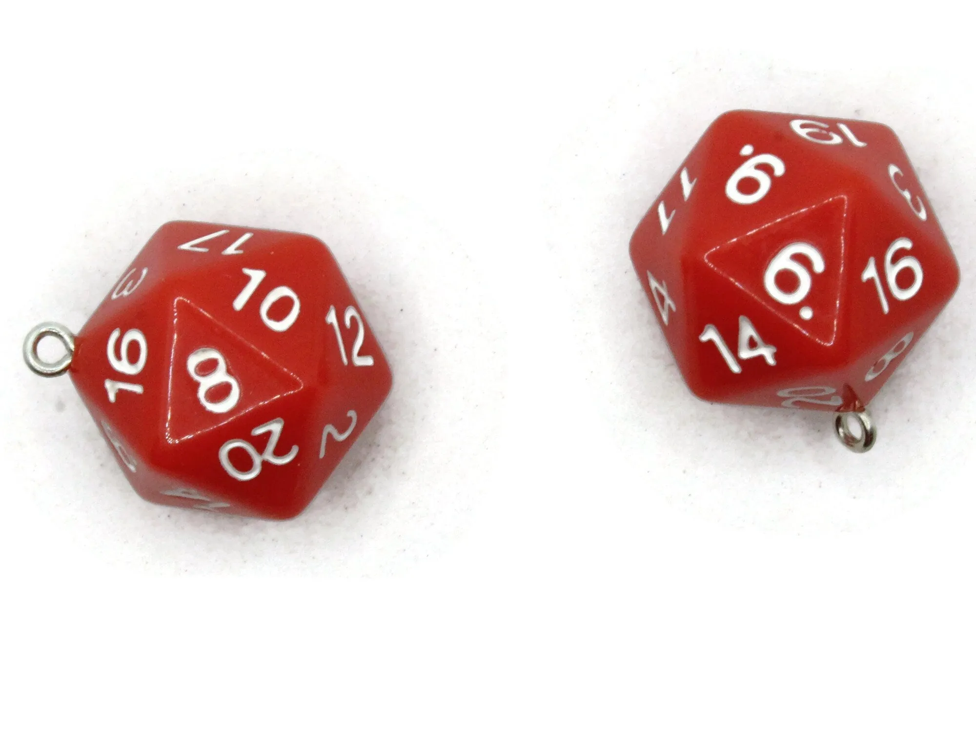 2 20mm Red Resin D20 20 Sided Dice Charms