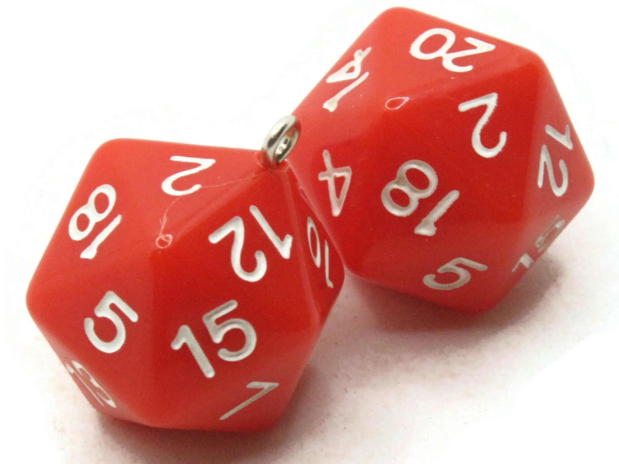 2 20mm Red Resin D20 20 Sided Dice Charms
