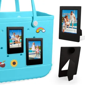 2 in 1 Photo Accessories for Bogg Bag  Personalized Frame Charms for Bogg Bag Decoration, Fits for Instax mini Film 3-Inch, Insert Decorative Charm with Photo Text for Handbag Beach Tote (2PCS Black)