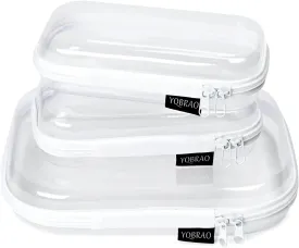3 Pack Clear Hard Shell Zipper Case - Clear Waterproof Cosmetic Bag with Zipper, Kid's Toy Storage Organizer Bins, Charging Cables, creative journaling, painting brushes, Threads,Sketch Supplies