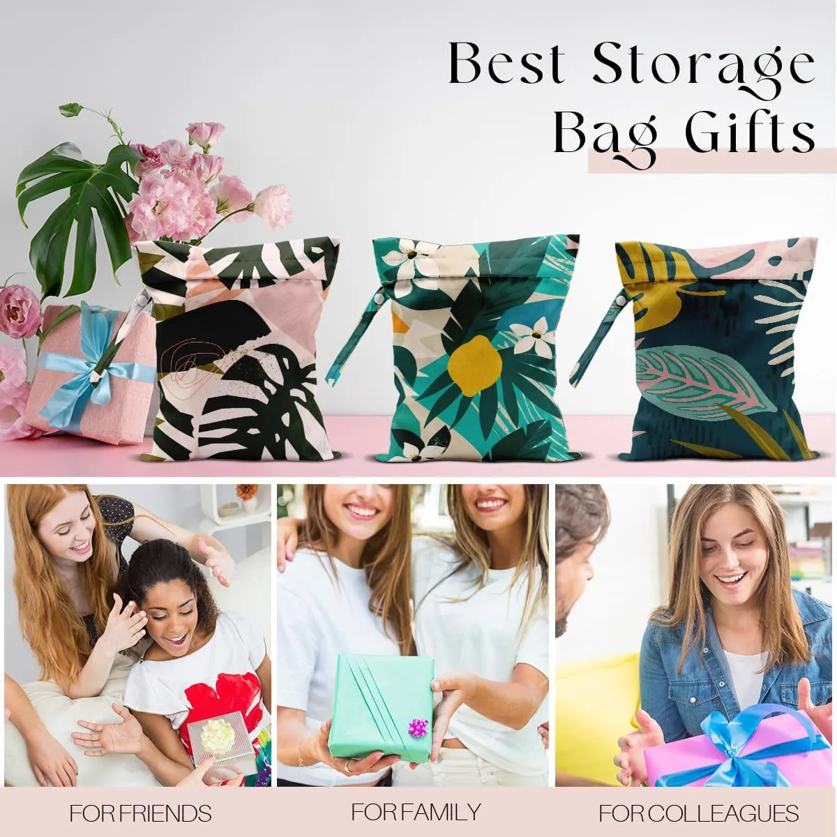 3 Pcs Wet Bag, Wet Dry Bag, Waterproof Aloha Bags, Small Laundry Bags, for Swimsuit, Pool, Travel, Beach, Diapers, Makeup Cruise Ship Essentials, Leaves Decor Travel for Women