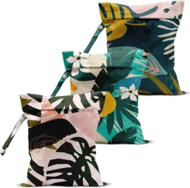 3 Pcs Wet Bag, Wet Dry Bag, Waterproof Aloha Bags, Small Laundry Bags, for Swimsuit, Pool, Travel, Beach, Diapers, Makeup Cruise Ship Essentials, Leaves Decor Travel for Women
