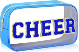 Abbylike Cheer Clear Makeup Letter Bag Cosmetic Zipper Cheers Pouch Chenille Patch Cheerleader Gifts Preppy Cheer Nylon Handmade Toiletry Bags for Women Girls Gifts (1, Blue)