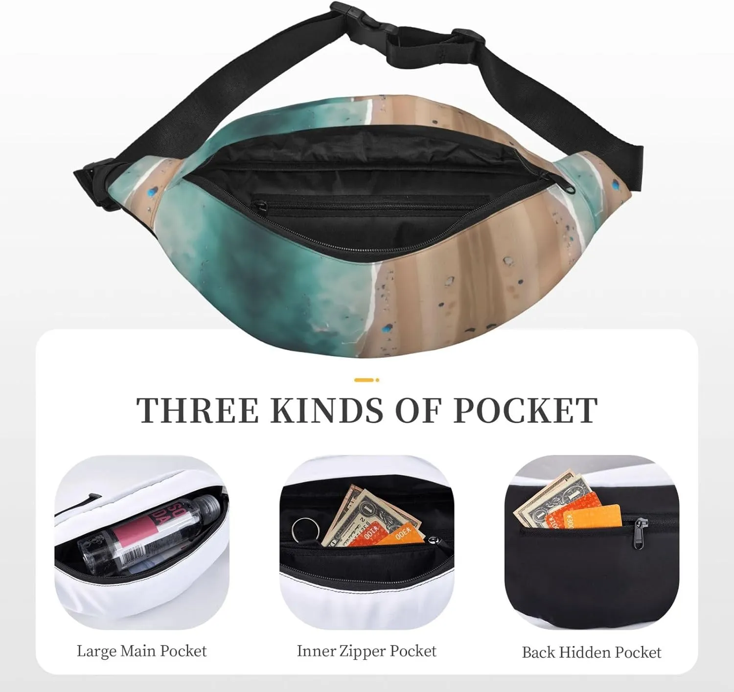 Aerial view of the beach Fashion Crossbody Appearance High capacity outdoor with Adjustable Comfortable Work Leisure Versatile