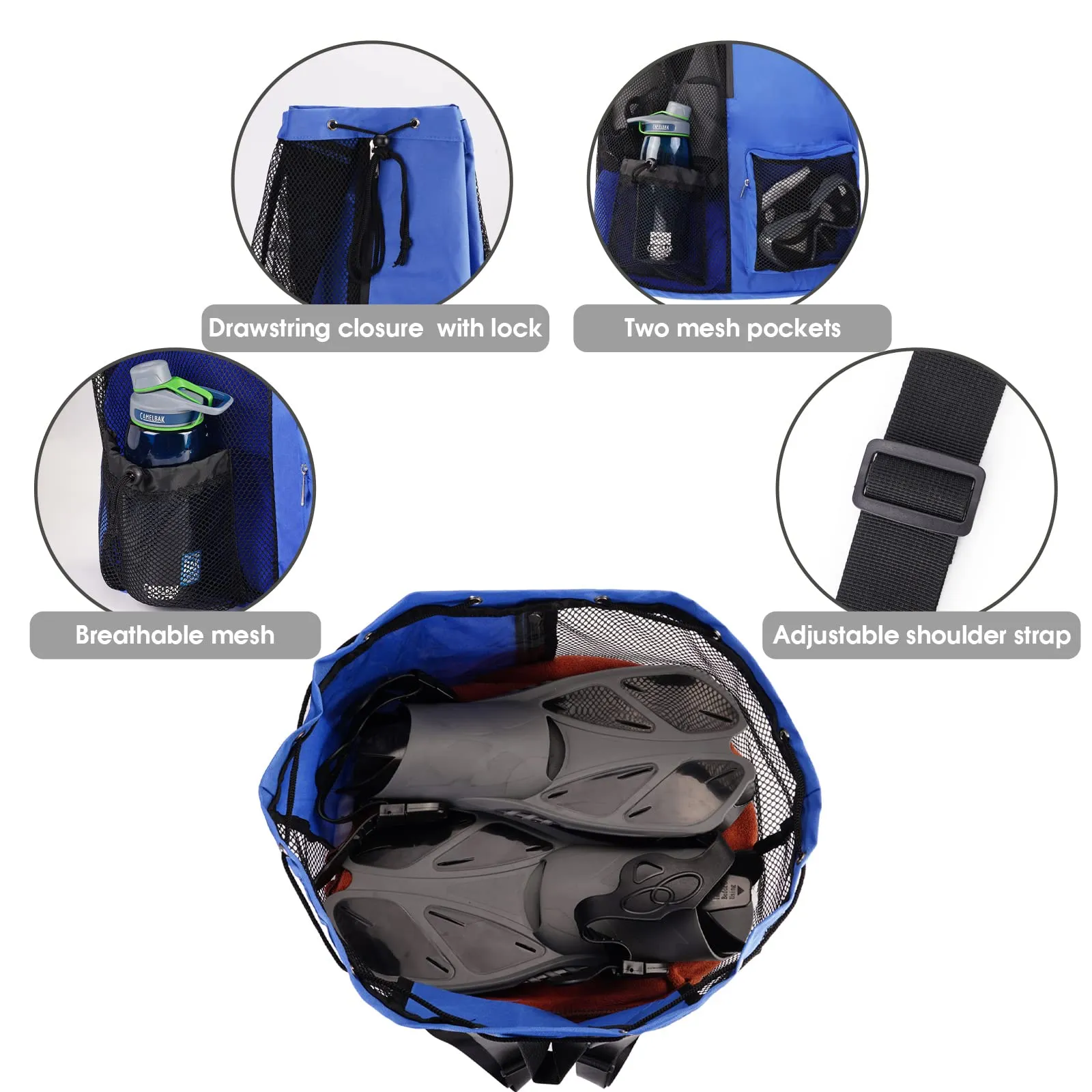 Beach Mesh Drawstring Backpack with Wet Pocket