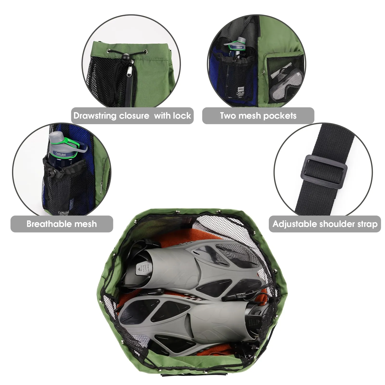 Beach Mesh Drawstring Backpack with Wet Pocket