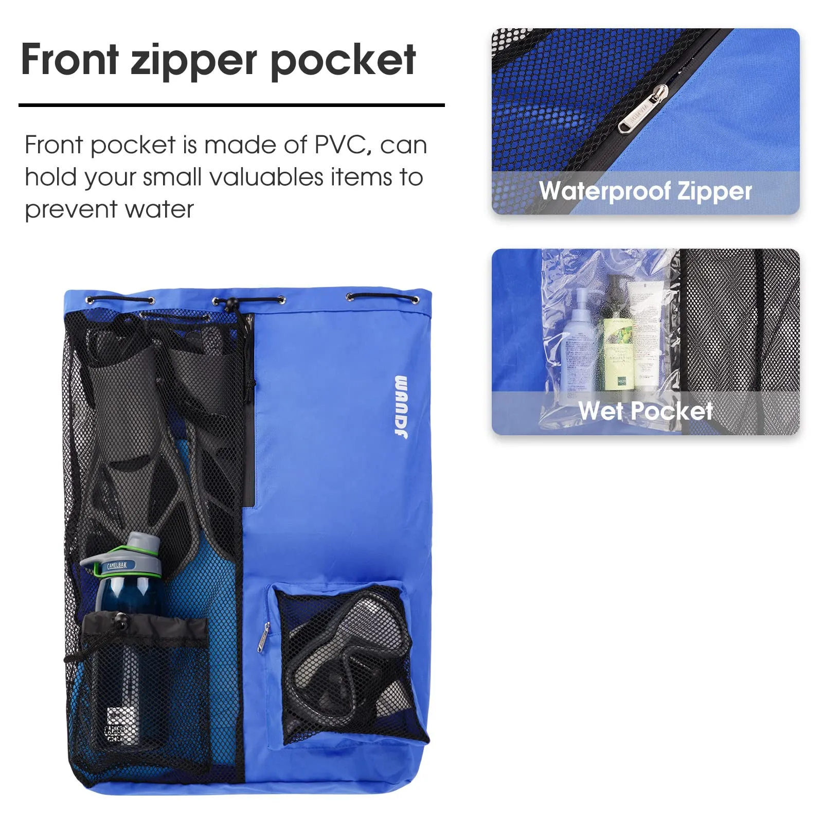 Beach Mesh Drawstring Backpack with Wet Pocket
