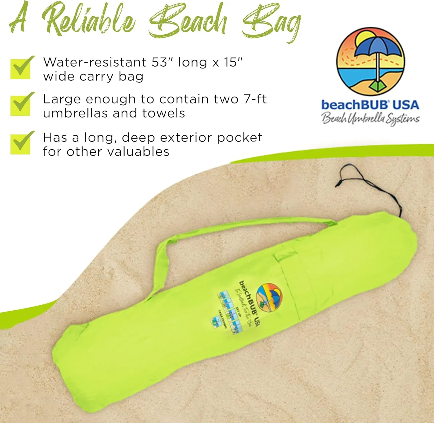 Beach Umbrella Bag - Waterproof & Foldable Beach Bag for Umbrellas with Wide Padded Shoulder Strap & Molded Carry Handle