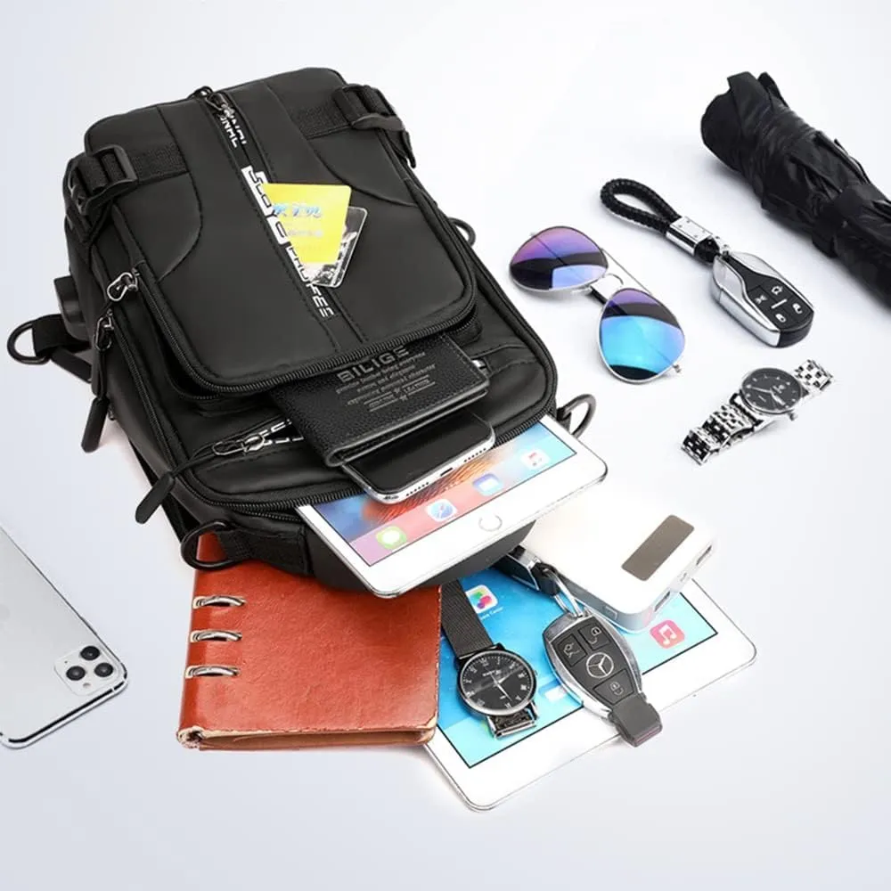 Bealin Waterproof Sling Bag Crossbody Backpack for Men Women Multipurpose Waist Pack with USB Charging Port for Hiking Walking Blue