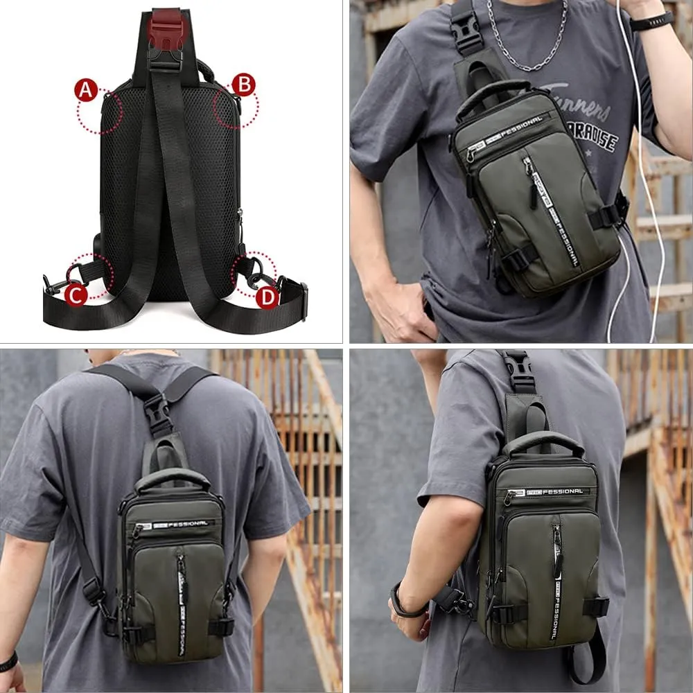 Bealin Waterproof Sling Bag Crossbody Backpack for Men Women Multipurpose Waist Pack with USB Charging Port for Hiking Walking Blue