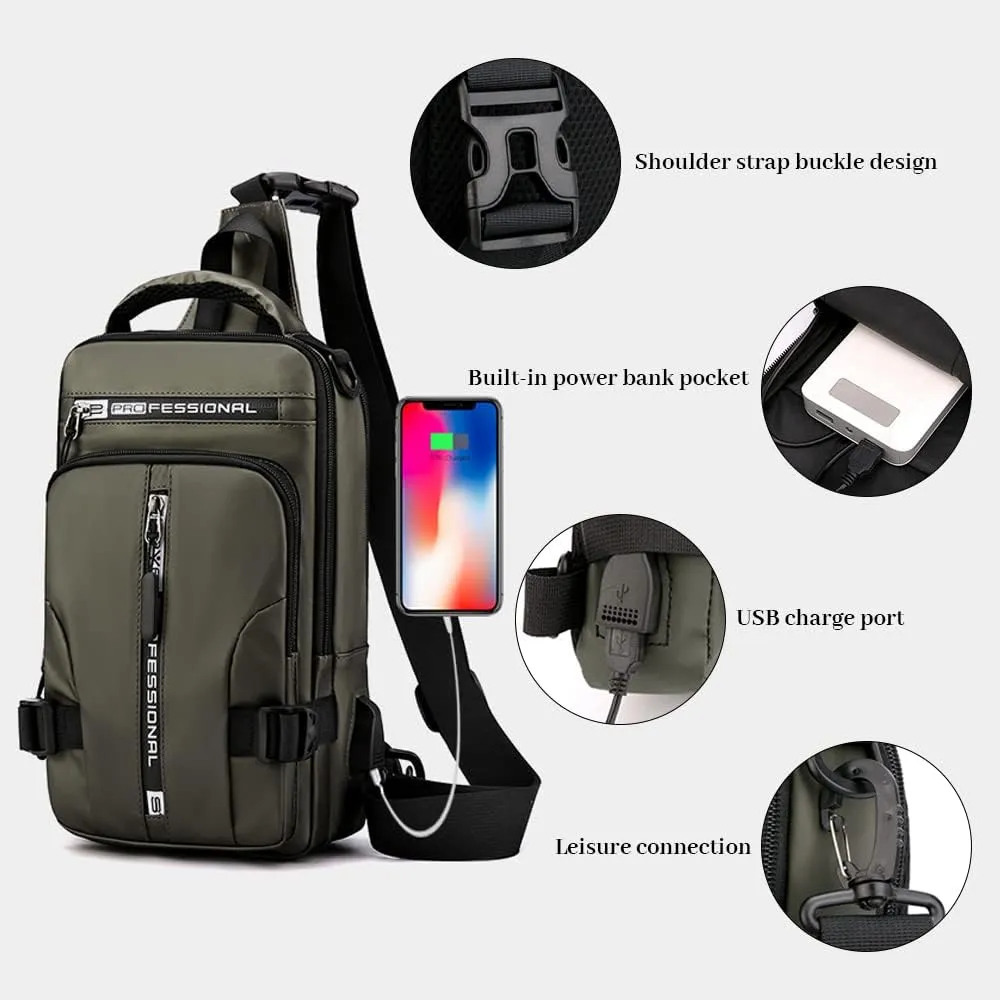 Bealin Waterproof Sling Bag Crossbody Backpack for Men Women Multipurpose Waist Pack with USB Charging Port for Hiking Walking Blue