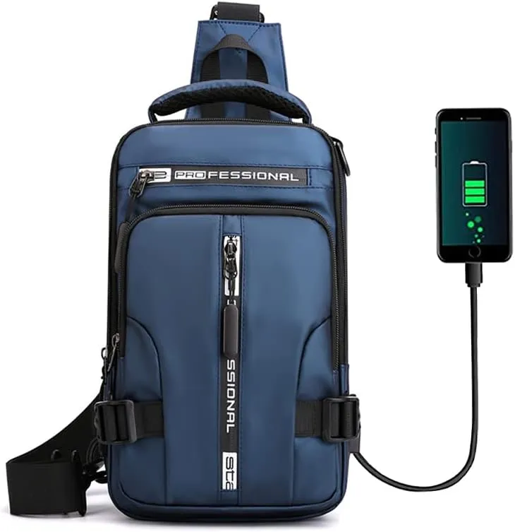 Bealin Waterproof Sling Bag Crossbody Backpack for Men Women Multipurpose Waist Pack with USB Charging Port for Hiking Walking Blue