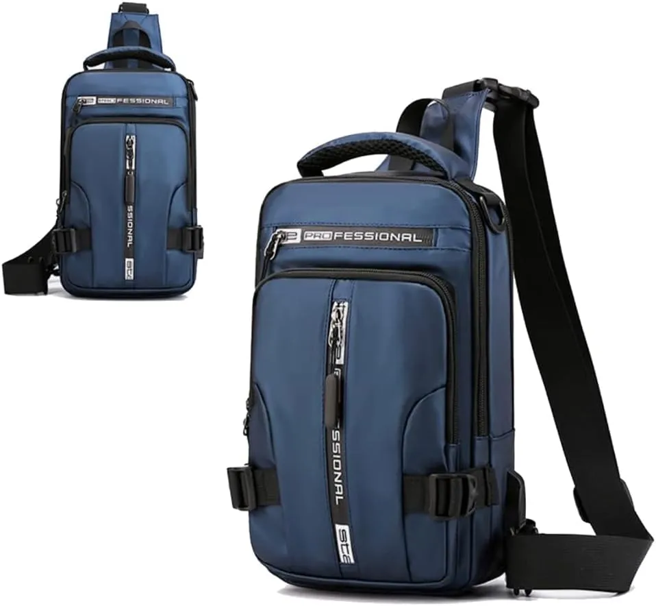 Bealin Waterproof Sling Bag Crossbody Backpack for Men Women Multipurpose Waist Pack with USB Charging Port for Hiking Walking Blue