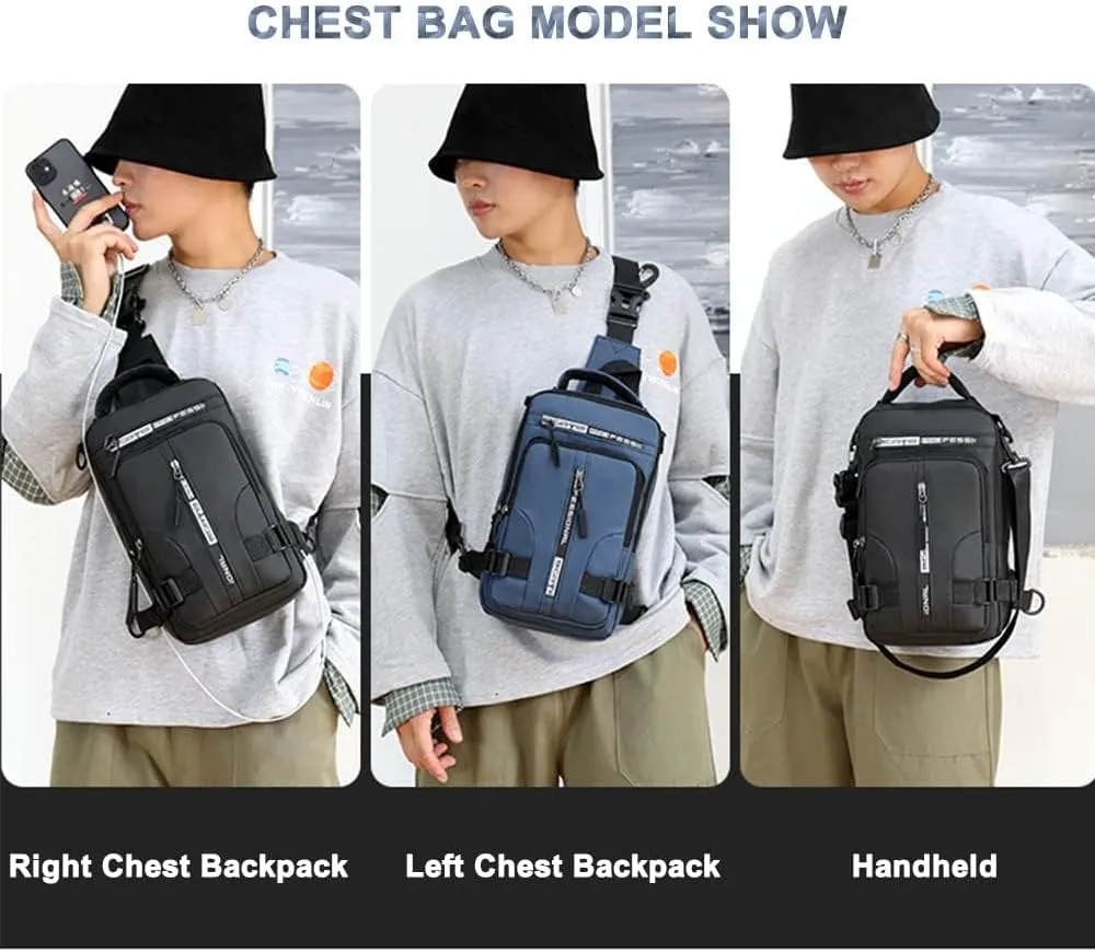 Bealin Waterproof Sling Bag Crossbody Backpack for Men Women Multipurpose Waist Pack with USB Charging Port for Hiking Walking Blue