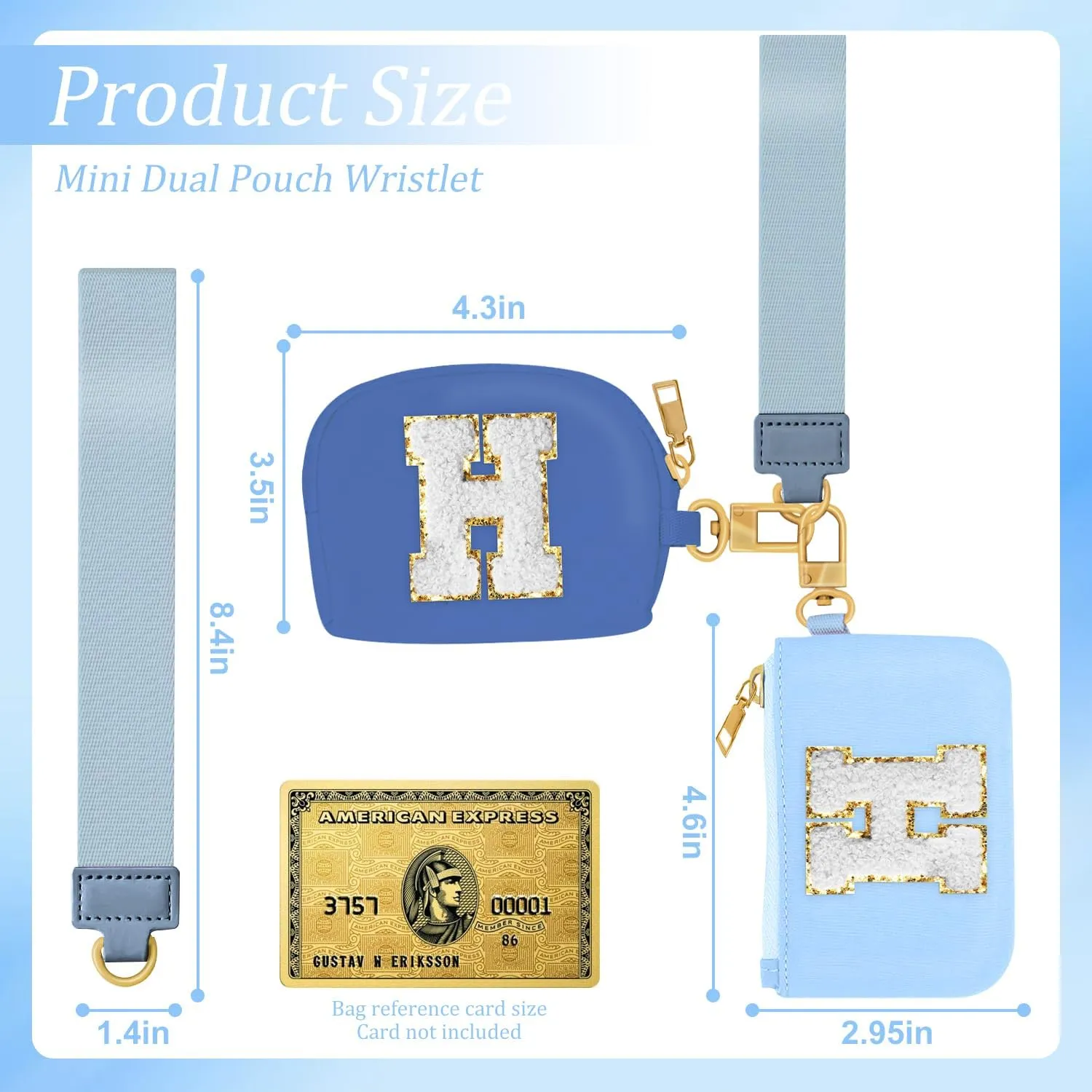 Birthday Gifts for Girls, Teen Girl Gifts Trendy Stuff,Initial Wristlet Wallets for Women, dual Pouch Wristlet Cute Stuff for Girls Women Teen Gift mini coin purse (K, Blue)