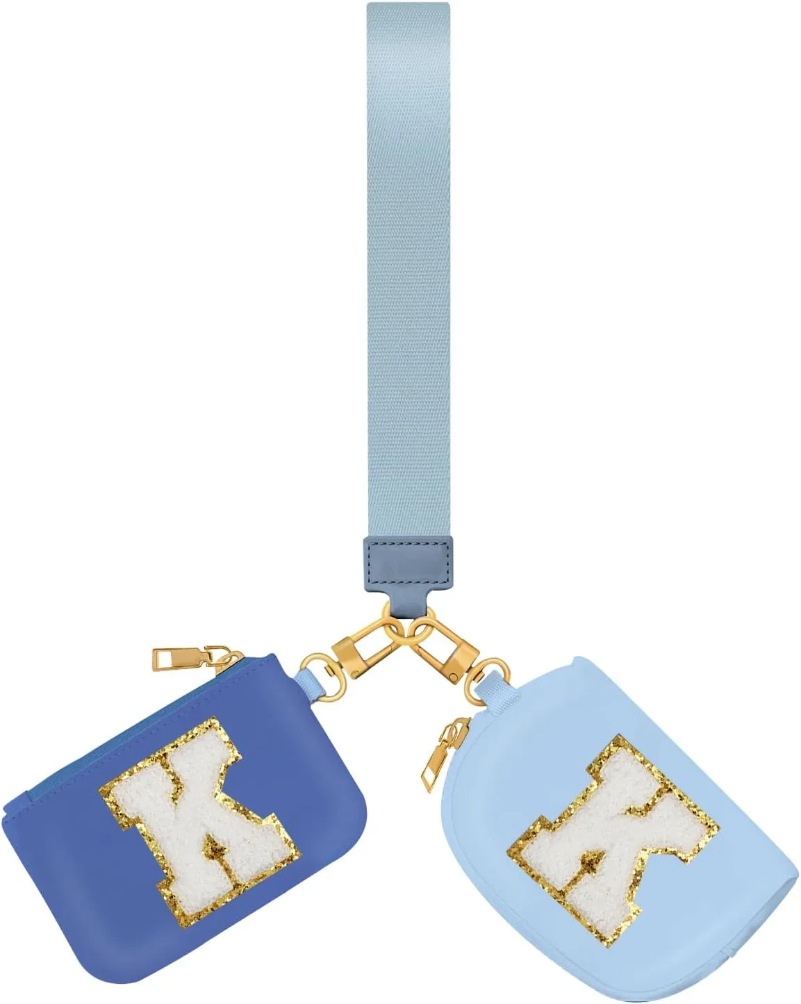 Birthday Gifts for Girls, Teen Girl Gifts Trendy Stuff,Initial Wristlet Wallets for Women, dual Pouch Wristlet Cute Stuff for Girls Women Teen Gift mini coin purse (K, Blue)