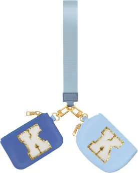 Birthday Gifts for Girls, Teen Girl Gifts Trendy Stuff,Initial Wristlet Wallets for Women, dual Pouch Wristlet Cute Stuff for Girls Women Teen Gift mini coin purse (K, Blue)