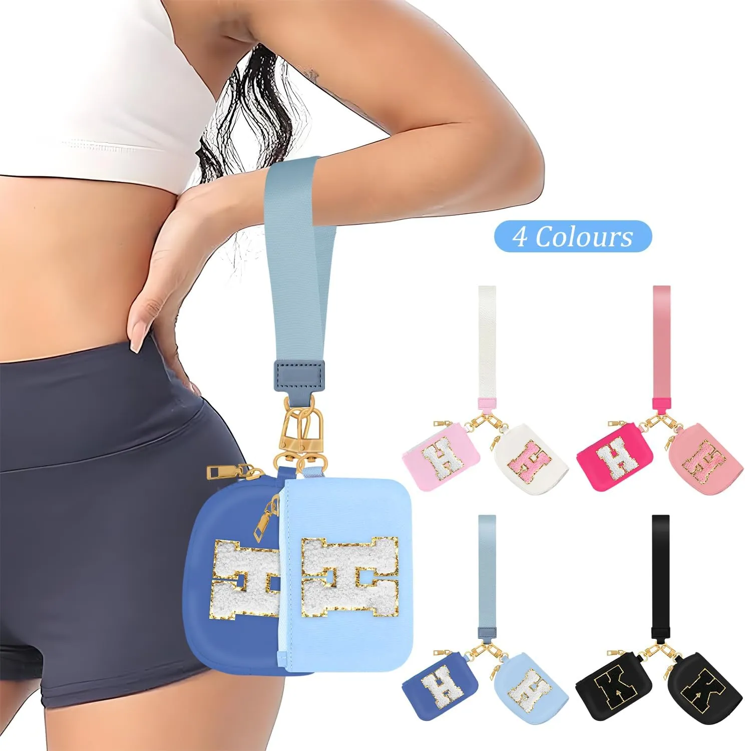 Birthday Gifts for Girls, Teen Girl Gifts Trendy Stuff,Initial Wristlet Wallets for Women, dual Pouch Wristlet Cute Stuff for Girls Women Teen Gift mini coin purse (K, Blue)