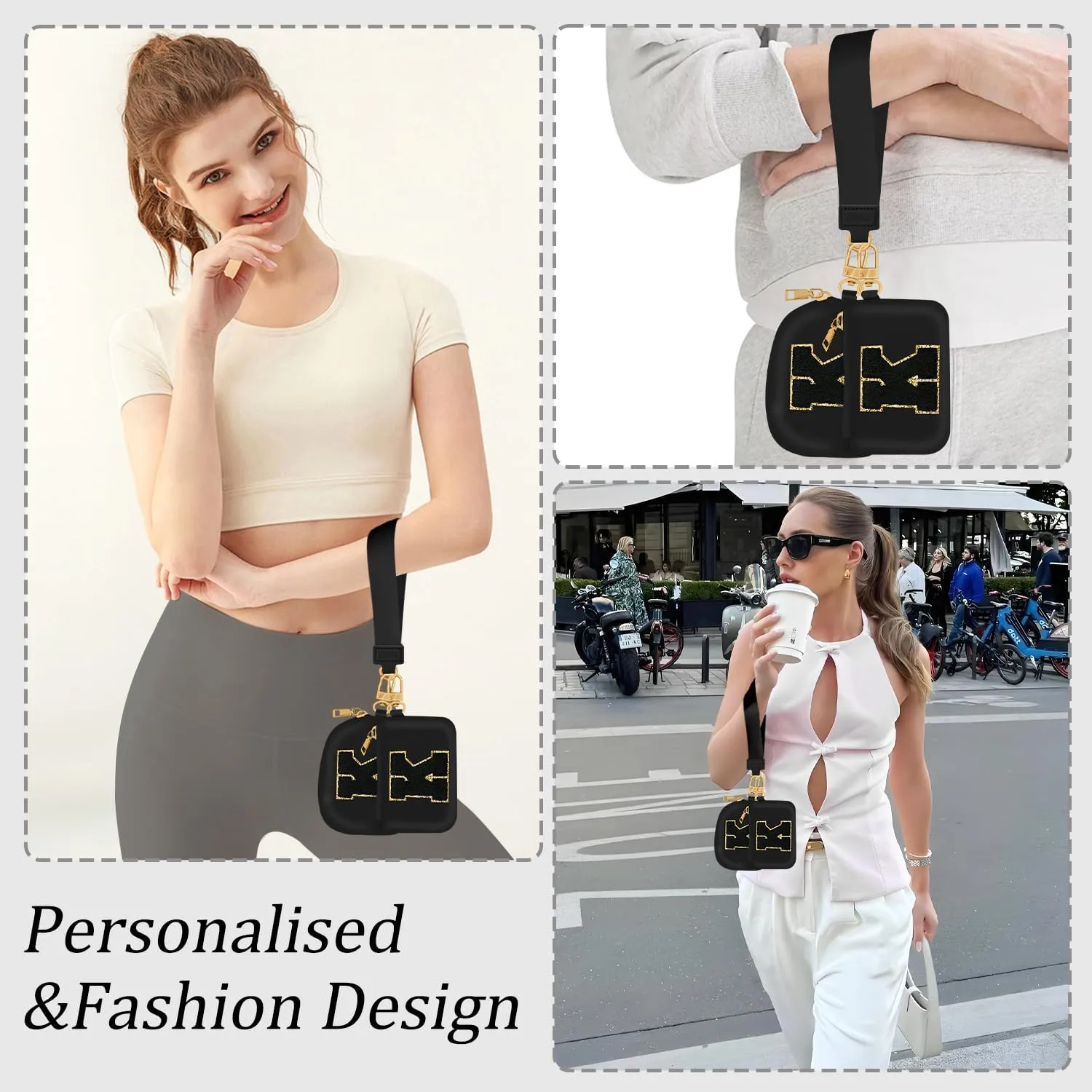 Birthday Gifts for Girls, Teen Girl Gifts Trendy Stuff,Initial Wristlet Wallets for Women, dual Pouch Wristlet Cute Stuff for Girls Women Teen Gift mini coin purse (M, Black)