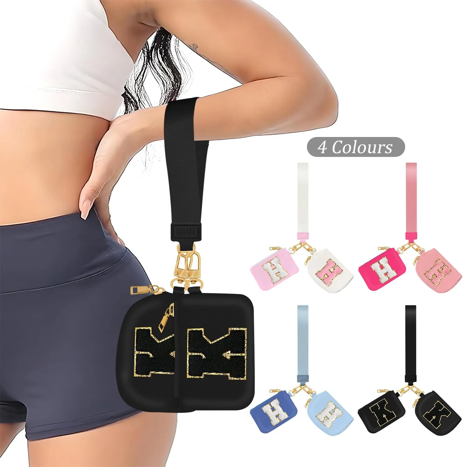 Birthday Gifts for Girls, Teen Girl Gifts Trendy Stuff,Initial Wristlet Wallets for Women, dual Pouch Wristlet Cute Stuff for Girls Women Teen Gift mini coin purse (M, Black)