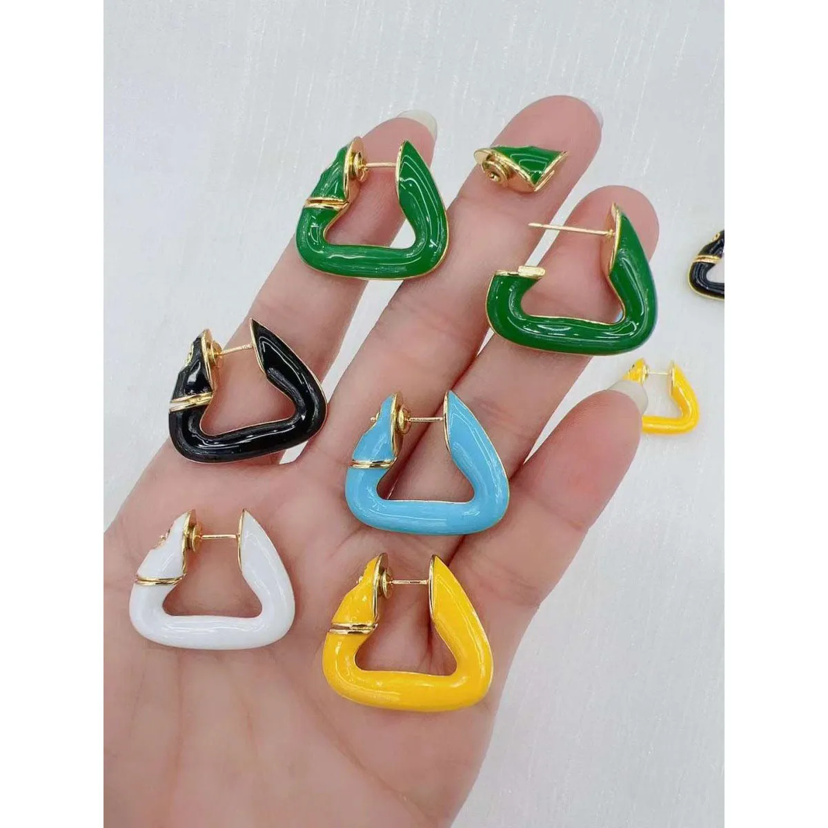 Black Bottega Veneta Triangle 18K Gold Hoop Earring for Women