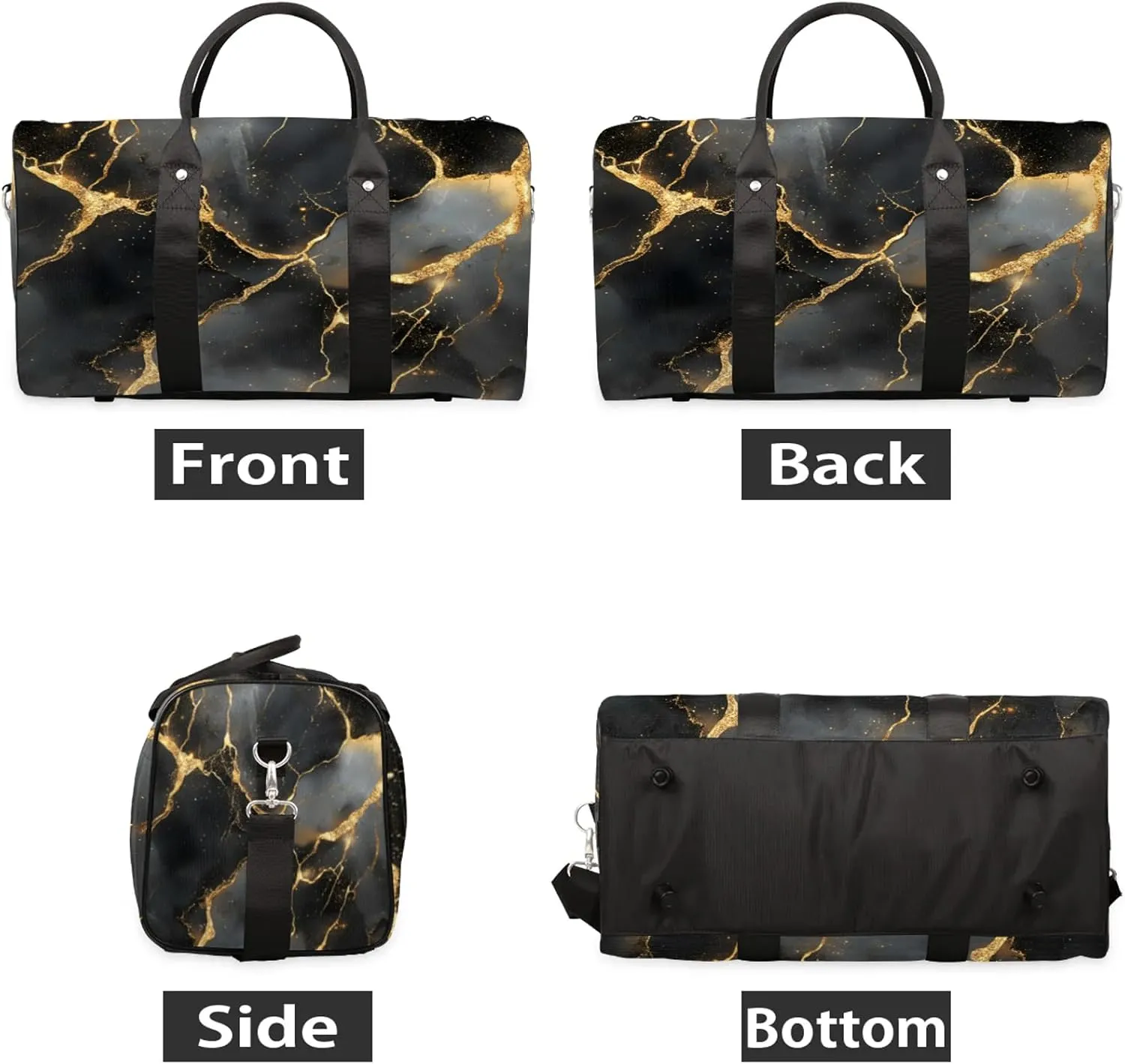 Black Duffle Bag for Travel, Overnight Weekend Gym Carry On Luggage Bag, Marble Travel Duffel Bag for Men Women