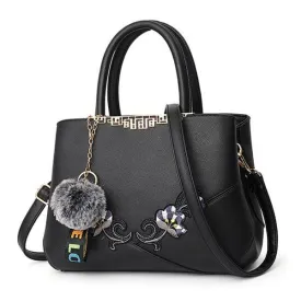 Black French Hobo With Faux - Fur Cham Shape Tote Handbag