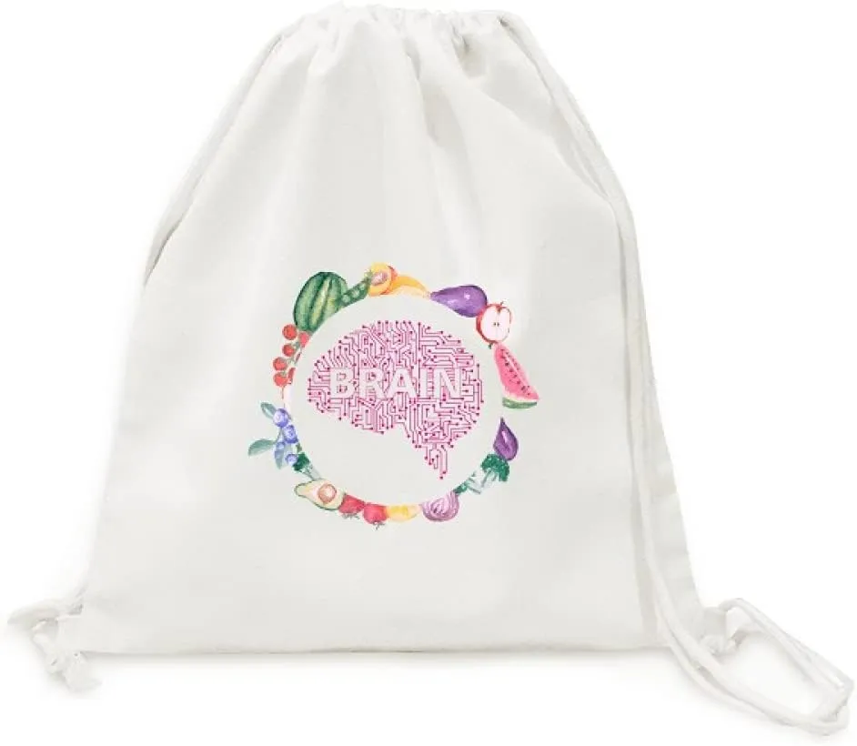 Brain Circuit Board Art Deco Fashion Canvas Fabric Vegetable Fruit Folding Cinch Bag