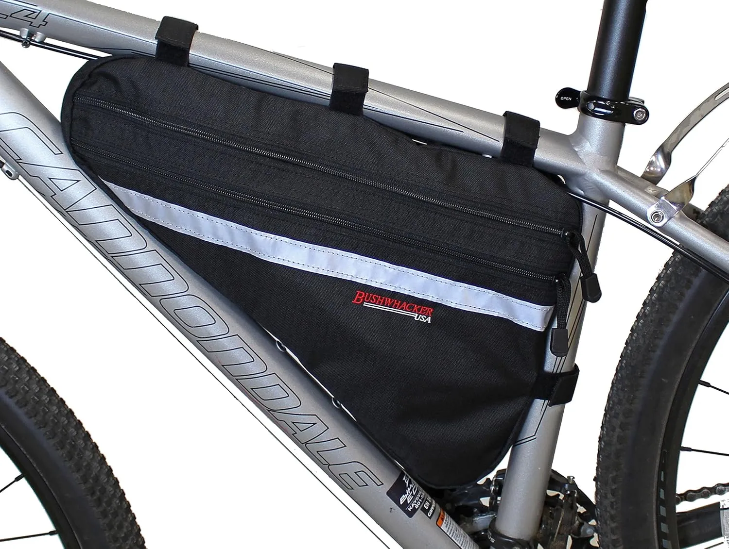 Bushwhacker Fargo Black Large Triangle Bicycle Frame Bag with Reflective Trim  Cycling Pack for Under Seat and Top Tube  Front and Rear Accessories for Crossbar Bike Storage