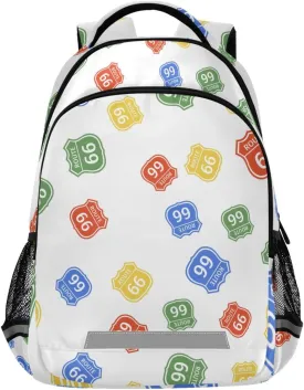Colorful Route 66 Sign Large School Backpacks with Chest Strap for Boys Girls Students,Lightweight Bookbags 17 Inch, Portable Casual Daypack Bags