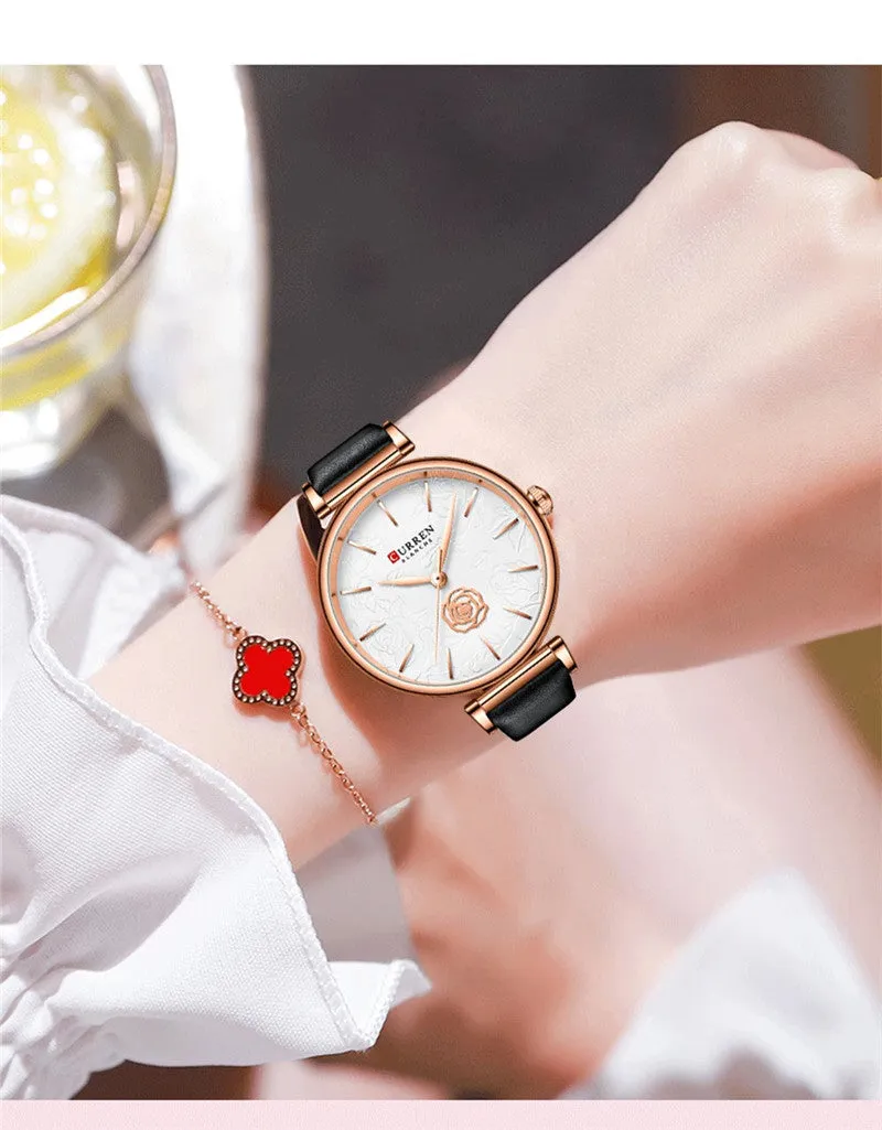 CURREN Original Brand Leather Strap Wrist Watches For Women With Brand (Box & Bag)-9078