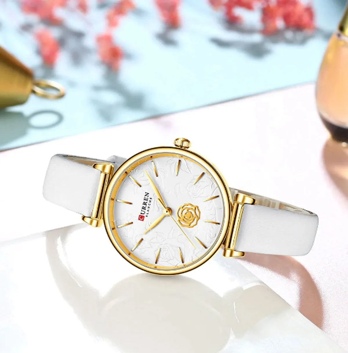 CURREN Original Brand Leather Strap Wrist Watches For Women With Brand (Box & Bag)-9078