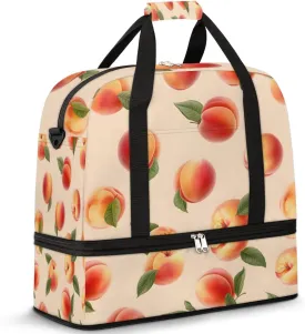 Cute Fruit Peach Travel Duffel Bag with Foldable Shoe Compartment Shoulder Tote Travel Weekend Bag Sports Gym Overnight Bags