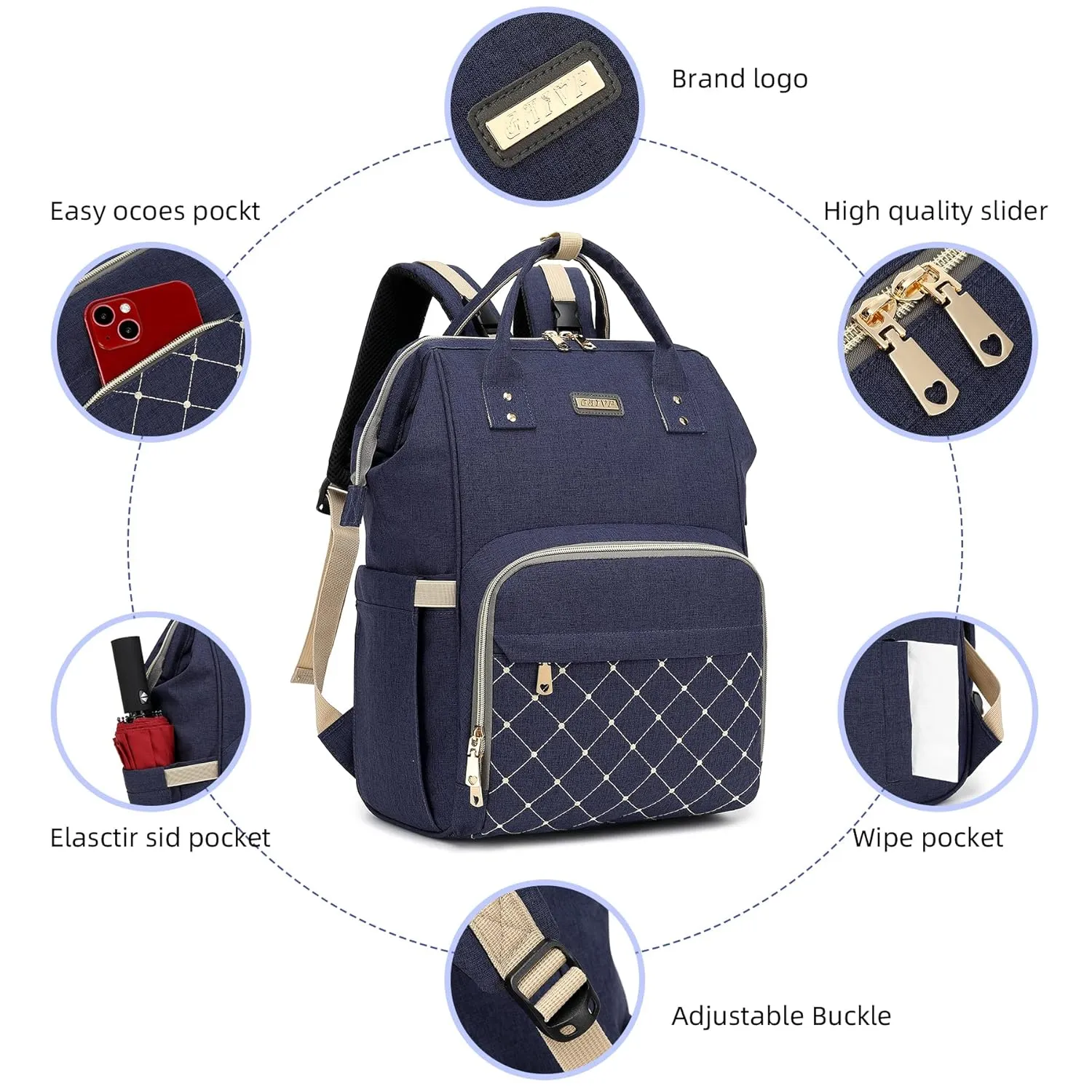 Diaper Bag Backpack, Diaper Bags for Baby Girls Boys, Baby Bags for Moms Dads, Nappy Changing Bag with Insulated Pockets,Multi-functional Waterproof Backpack with Stroller straps-Blue