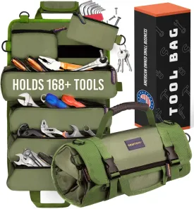 Durable Tool Bag Organizers w/Detachable 6 Tool Pouches  Small Roll Up Bag | Compact & Lightweight Roll Up Tool Bag Organizer for Electrician, Mechanic, Hobbyist  Fathers Day Gifts  Green