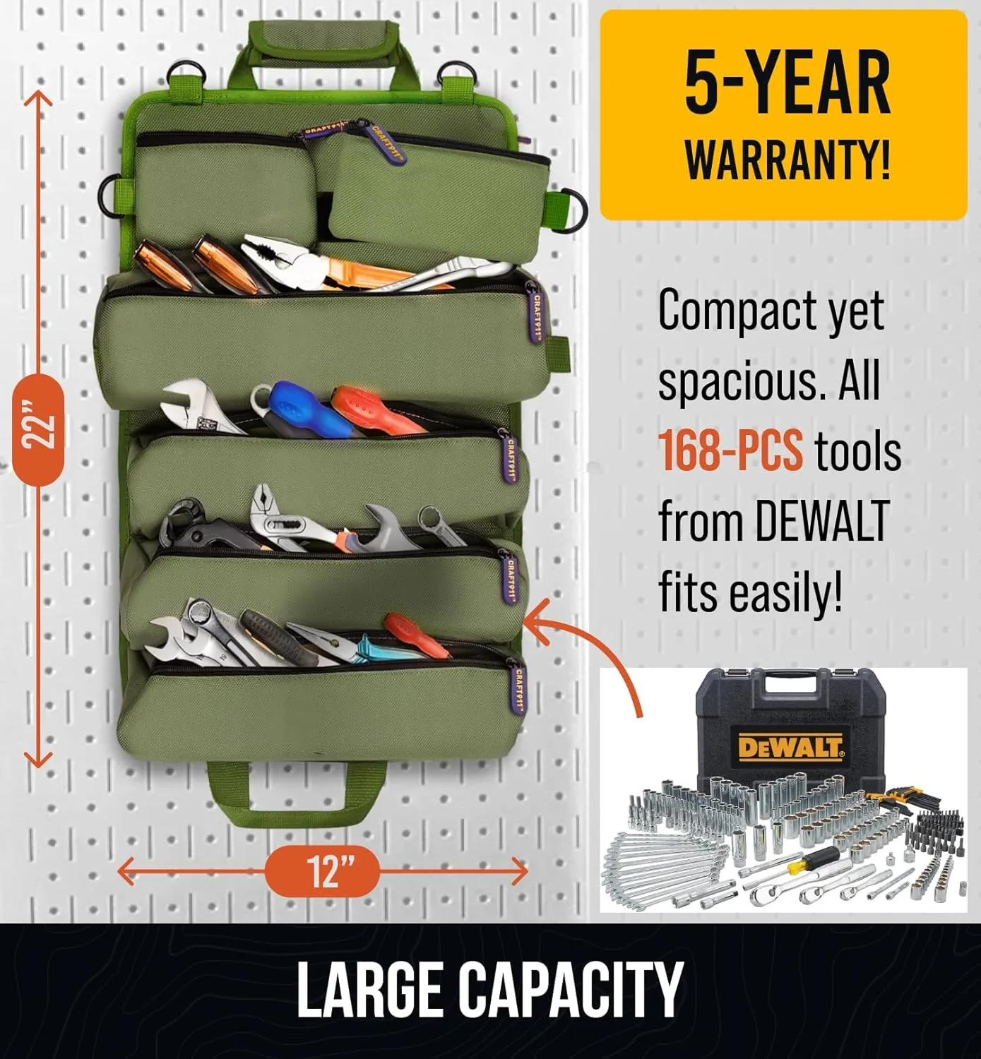 Durable Tool Bag Organizers w/Detachable 6 Tool Pouches  Small Roll Up Bag | Compact & Lightweight Roll Up Tool Bag Organizer for Electrician, Mechanic, Hobbyist  Fathers Day Gifts  Green