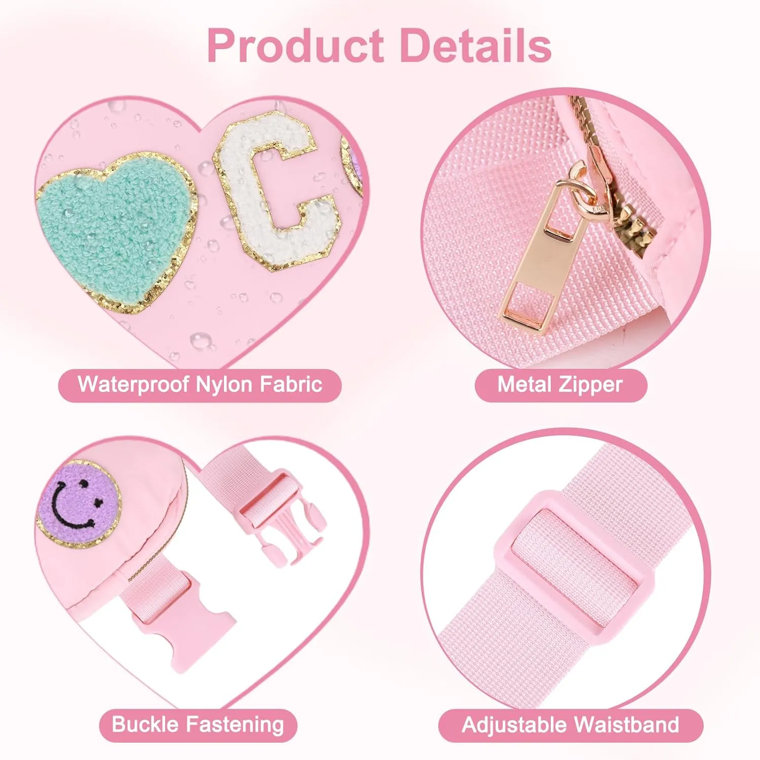 Fanny Pack for Girls 4-14, Nylon Kids Crossbody Bag Belt Bag with Keychain, Party Waist Bags for Kids Teens Girls, Personalized Gifts for Birthday Party Christmas, Pink J