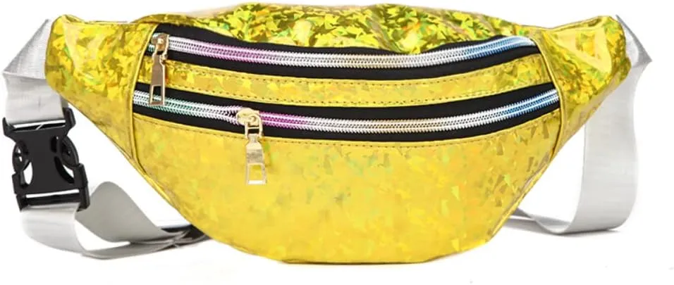 Fanny Pack Waist Bag for Women Beach Travel Sports Running Belt Bags Waterproof Purse Laser PU Chest Bags (Yellow)