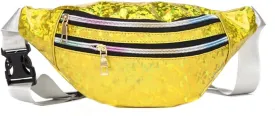 Fanny Pack Waist Bag for Women Beach Travel Sports Running Belt Bags Waterproof Purse Laser PU Chest Bags (Yellow)