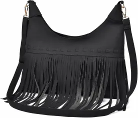 Fashion Fringe Hobo Bag for Women Hippie Western Purse Vegan Suede Crossbody Bags Tassel Shoulder Purses