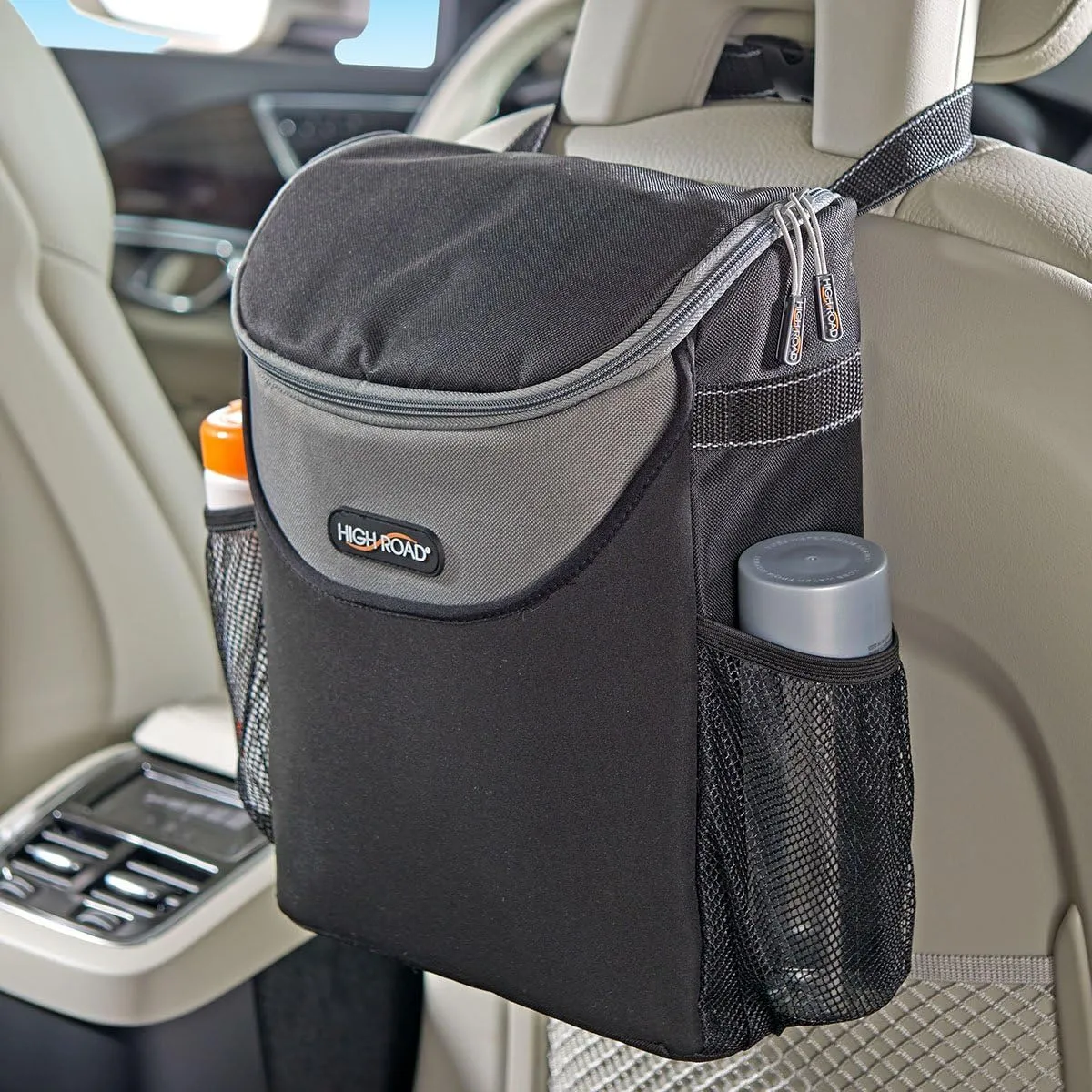 High Road SnackStash Soft Car Cooler Bag for Cold and Hot Food Transport - Insulated Cooler Bag for Car, SUV, Truck or Van with Storage Pocket and Bottle Holders