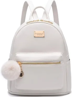 I IHAYNER Girls Fashion Backpack Purse Leather Mini Backpack Purse for Women Satchel School Bags with Pompom Travel Daypacks