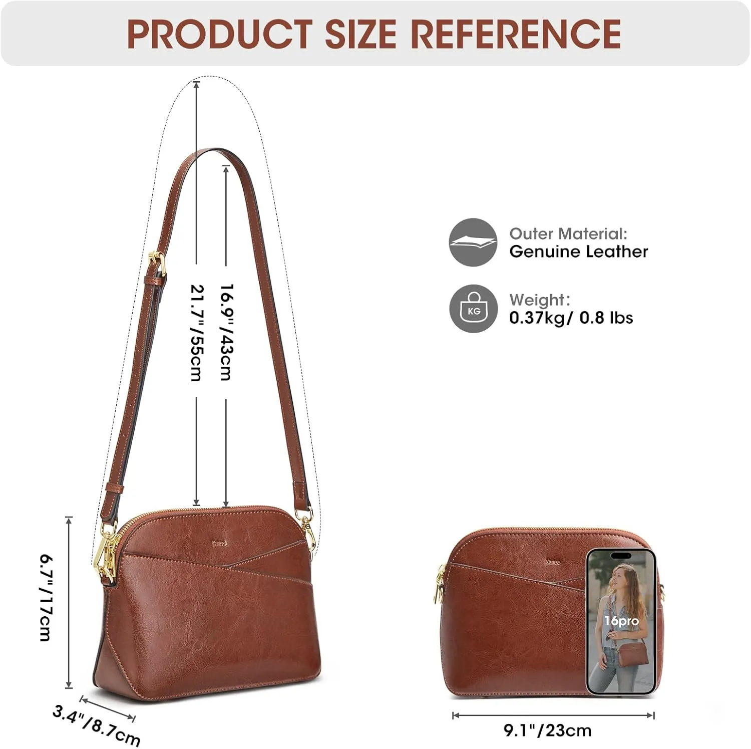 Kattee Leather Crossbody Bags for Women Trendy, Small Purses Handbags Shoulder Bag, Genuine Leather Cross Body Bag for Woman