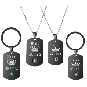 King and Queen Necklaces and Keychains Set